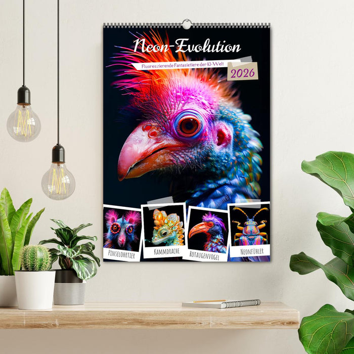 Neon-Evolution - Fluoreszierende Fantasietiere der KI-Welt (CALVENDO Wandkalender 2026)