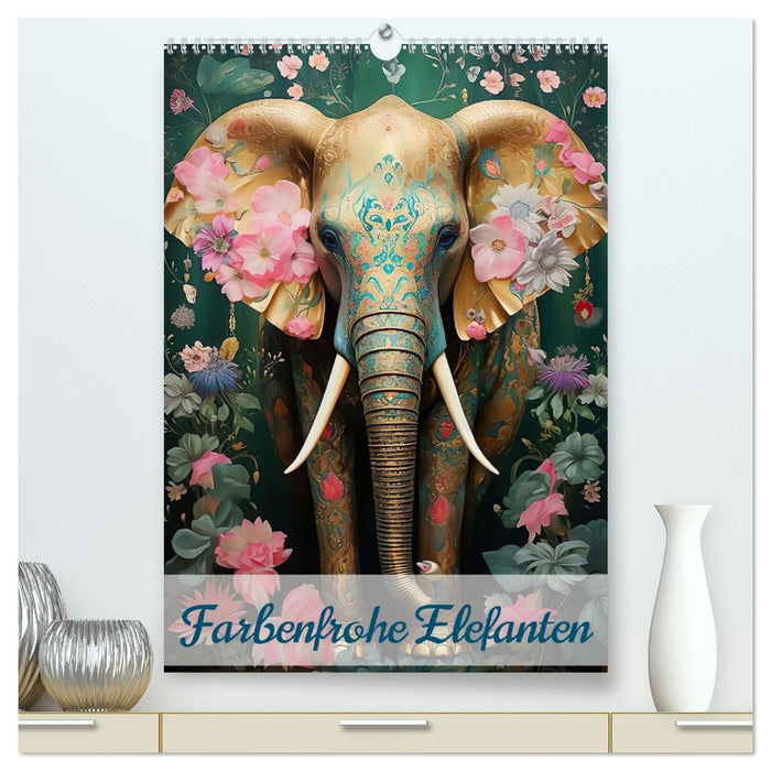 Farbenfrohe Elefanten (CALVENDO Premium Wandkalender 2026)