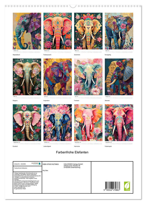 Farbenfrohe Elefanten (CALVENDO Premium Wandkalender 2026)