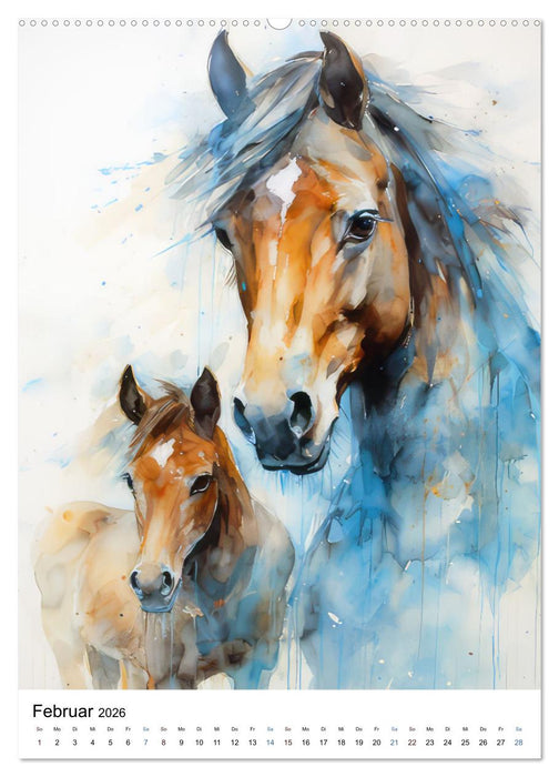 Pferde - KI-Zeichnungen (CALVENDO Premium Wandkalender 2026)