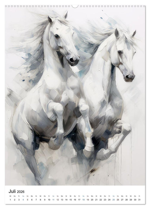 Pferde - KI-Zeichnungen (CALVENDO Premium Wandkalender 2026)