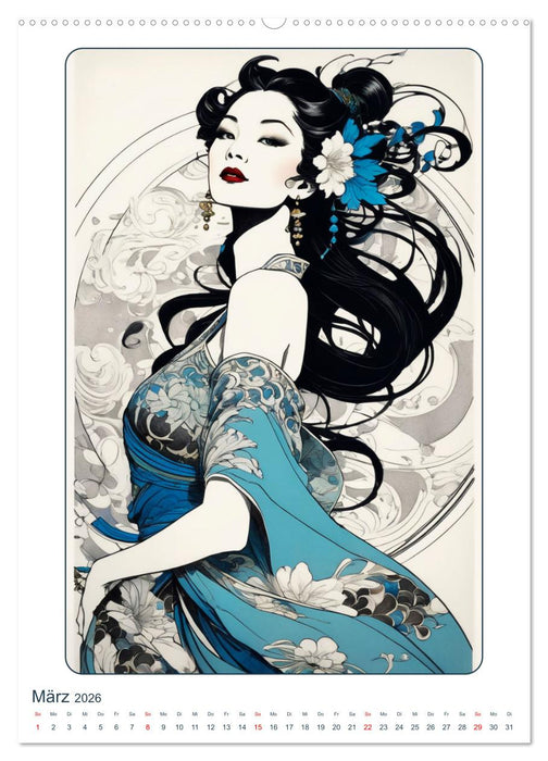 Frauen in Bildern im Art Nouveau-Stil (CALVENDO Premium Wandkalender 2026)