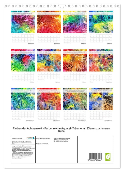 Farben der Achtsamkeit - Farbenreiche Aquarell-Träume mit Zitaten zur inneren Ruhe (CALVENDO Wandkalender 2026)