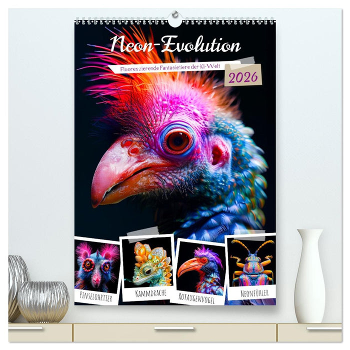 Neon-Evolution - Fluoreszierende Fantasietiere der KI-Welt (CALVENDO Premium Wandkalender 2026)