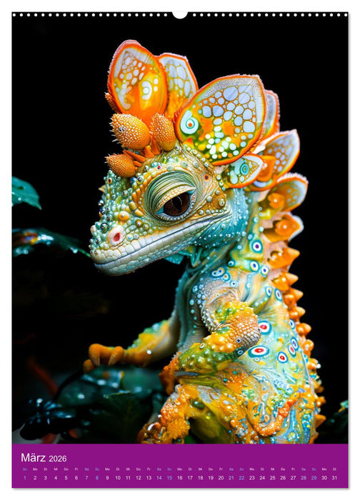 Neon-Evolution - Fluoreszierende Fantasietiere der KI-Welt (CALVENDO Premium Wandkalender 2026)