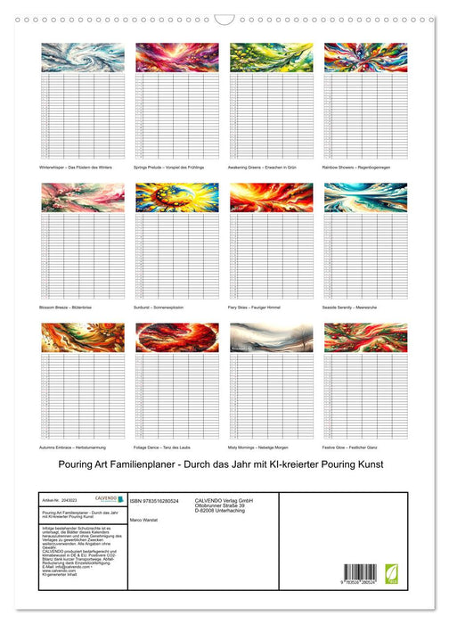 Pouring Art Familienplaner - Durch das Jahr mit KI-kreierter Pouring Kunst (CALVENDO Wandkalender 2026)