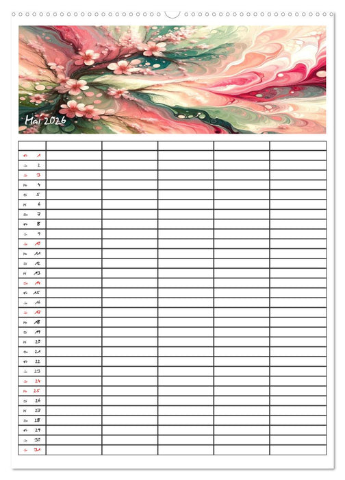 Pouring Art Familienplaner - Durch das Jahr mit KI-kreierter Pouring Kunst (CALVENDO Wandkalender 2026)