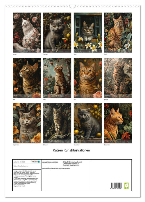 Katzen Kunstillustrationen (CALVENDO Wandkalender 2026)