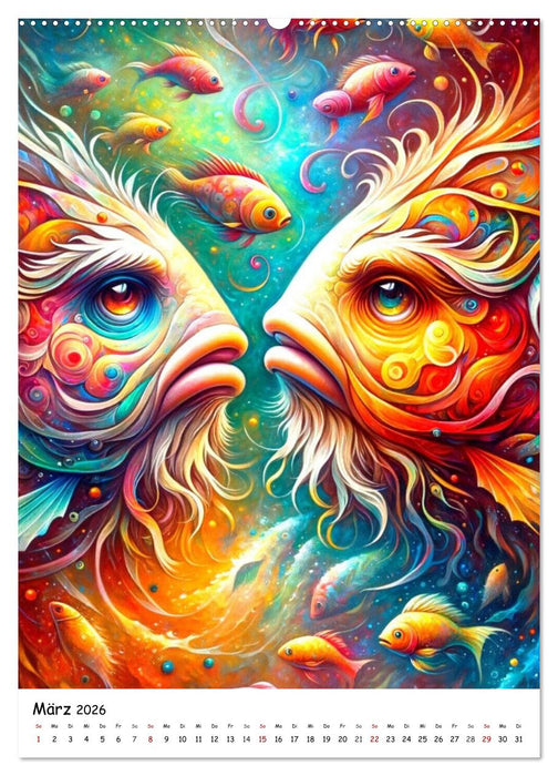 Sternzeichen - Ein Jahr unter den Sternen mit von KI gemalten Tierkreiszeichen (CALVENDO Wandkalender 2026)