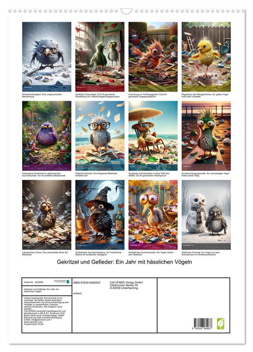 Gekritzel und Gefieder: Ein Jahr mit hässlichen Vögeln (CALVENDO Wandkalender 2026)