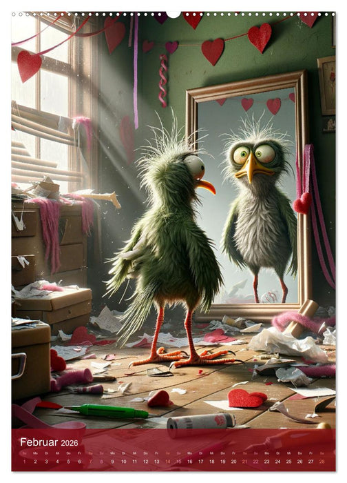 Gekritzel und Gefieder: Ein Jahr mit hässlichen Vögeln (CALVENDO Wandkalender 2026)