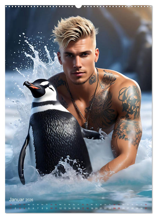 Athletische Kerle - Muskeln, Tattoos und Wassertiere (CALVENDO Premium Wandkalender 2026)