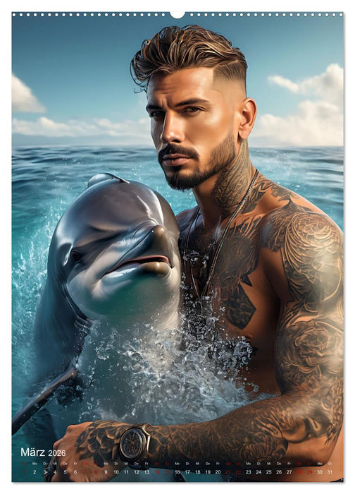 Athletische Kerle - Muskeln, Tattoos und Wassertiere (CALVENDO Premium Wandkalender 2026)