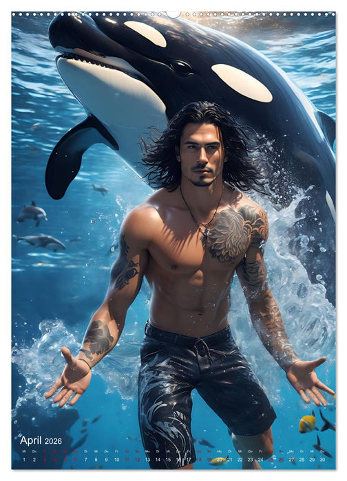 Athletische Kerle - Muskeln, Tattoos und Wassertiere (CALVENDO Premium Wandkalender 2026)