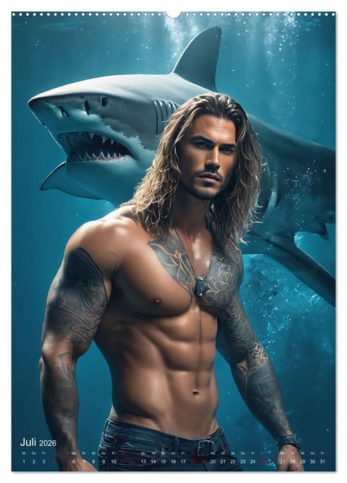 Athletische Kerle - Muskeln, Tattoos und Wassertiere (CALVENDO Premium Wandkalender 2026)
