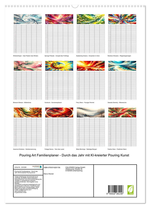 Pouring Art Familienplaner - Durch das Jahr mit KI-kreierter Pouring Kunst (CALVENDO Premium Wandkalender 2026)