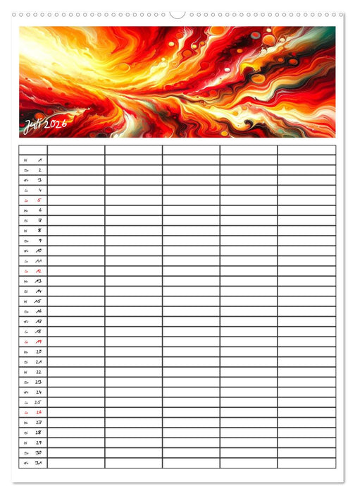 Pouring Art Familienplaner - Durch das Jahr mit KI-kreierter Pouring Kunst (CALVENDO Premium Wandkalender 2026)