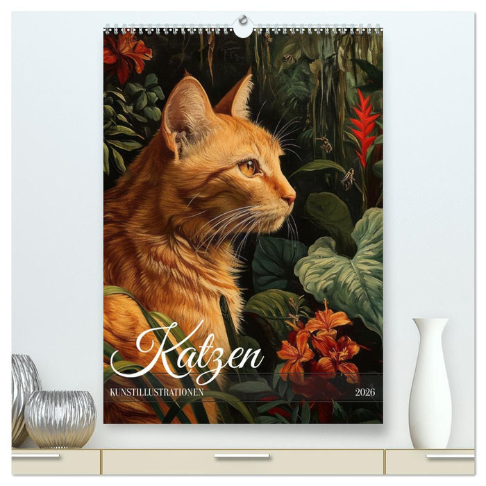 Katzen Kunstillustrationen (CALVENDO Premium Wandkalender 2026)