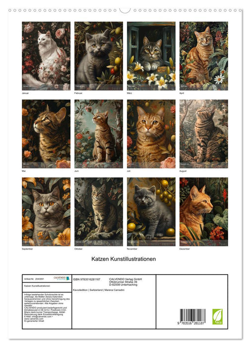 Katzen Kunstillustrationen (CALVENDO Premium Wandkalender 2026)