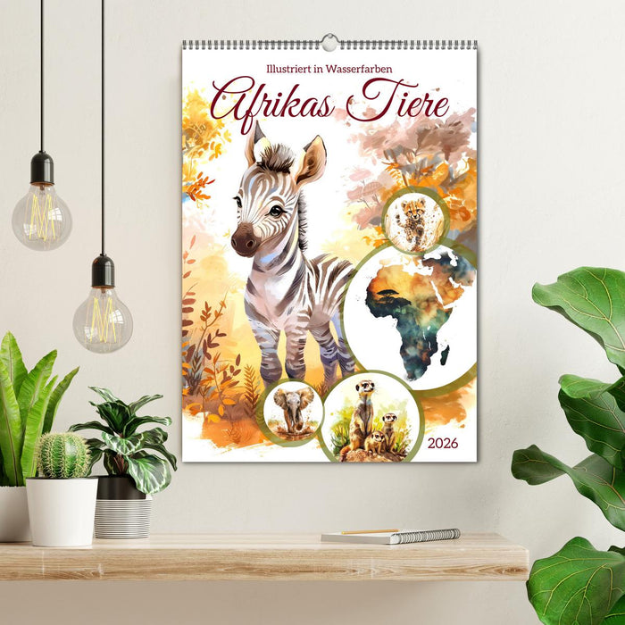 Afrikas Tiere - Illustriert in Wasserfarben (CALVENDO Wandkalender 2026)