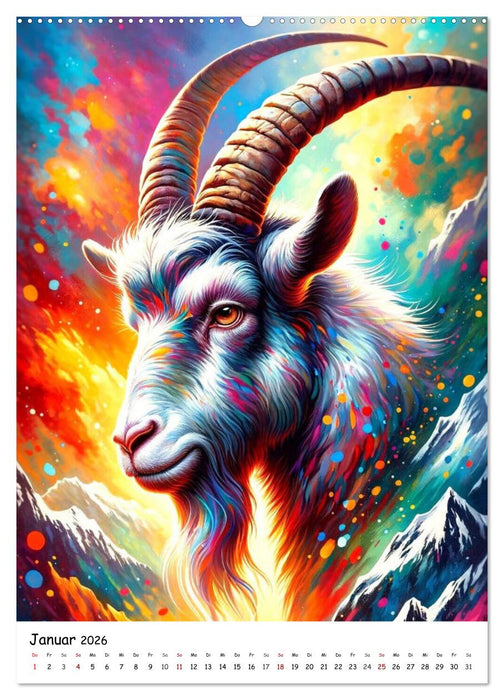 Sternzeichen - Ein Jahr unter den Sternen mit von KI gemalten Tierkreiszeichen (CALVENDO Premium Wandkalender 2026)