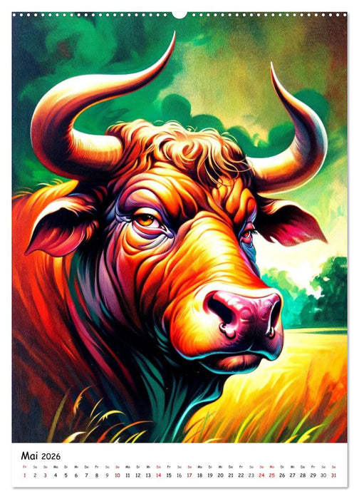 Sternzeichen - Ein Jahr unter den Sternen mit von KI gemalten Tierkreiszeichen (CALVENDO Premium Wandkalender 2026)