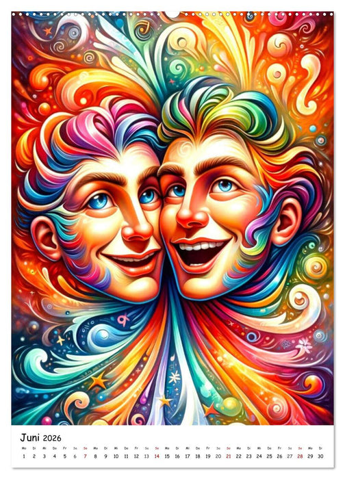 Sternzeichen - Ein Jahr unter den Sternen mit von KI gemalten Tierkreiszeichen (CALVENDO Premium Wandkalender 2026)