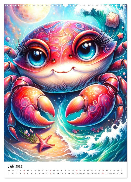 Sternzeichen - Ein Jahr unter den Sternen mit von KI gemalten Tierkreiszeichen (CALVENDO Premium Wandkalender 2026)