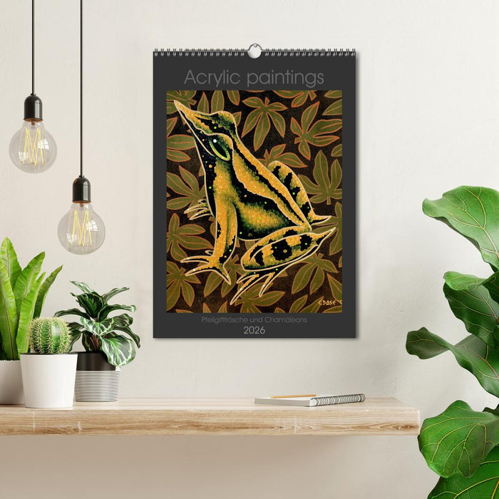 Acrylic paintings - Pfeilgiftfrösche und Chamäleons (CALVENDO Wandkalender 2026)