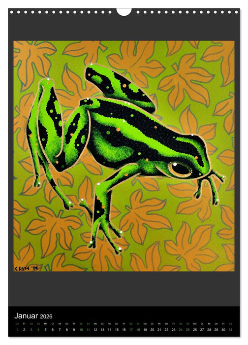 Acrylic paintings - Pfeilgiftfrösche und Chamäleons (CALVENDO Wandkalender 2026)
