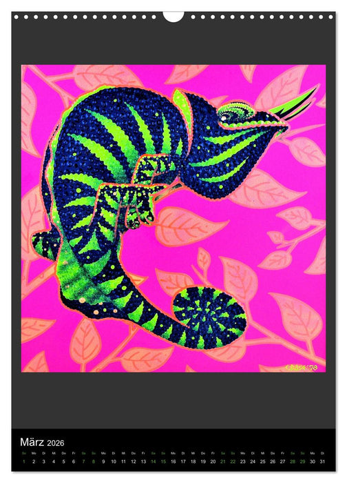 Acrylic paintings - Pfeilgiftfrösche und Chamäleons (CALVENDO Wandkalender 2026)