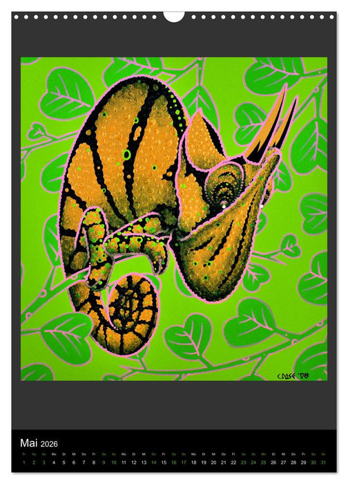 Acrylic paintings - Pfeilgiftfrösche und Chamäleons (CALVENDO Wandkalender 2026)