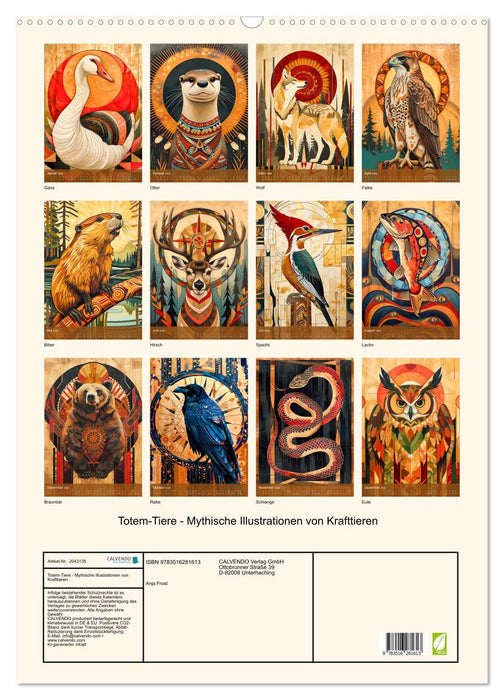 Totem-Tiere - Mythische Illustrationen von Krafttieren (CALVENDO Wandkalender 2026)