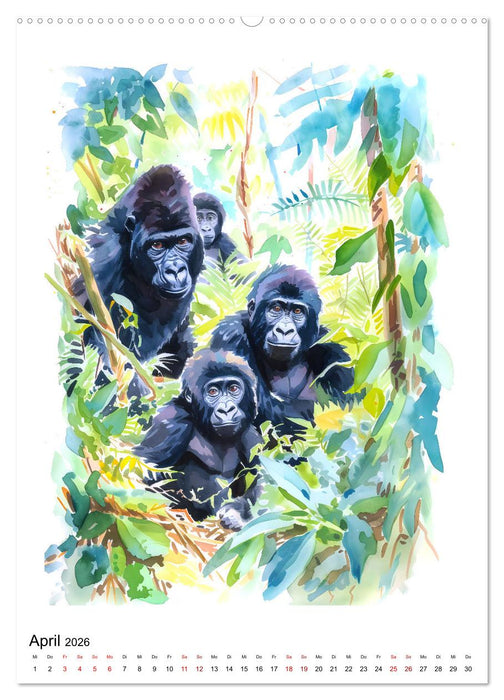 Afrikas Tiere - Illustriert in Wasserfarben (CALVENDO Premium Wandkalender 2026)