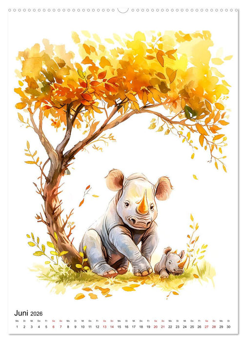 Afrikas Tiere - Illustriert in Wasserfarben (CALVENDO Premium Wandkalender 2026)