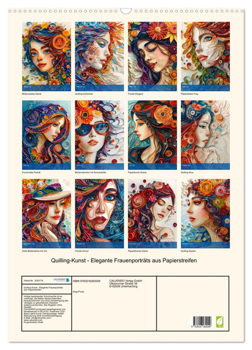 Quilling-Kunst - Elegante Frauenporträts aus Papierstreifen (CALVENDO Wandkalender 2026)