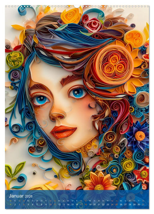 Quilling-Kunst - Elegante Frauenporträts aus Papierstreifen (CALVENDO Wandkalender 2026)