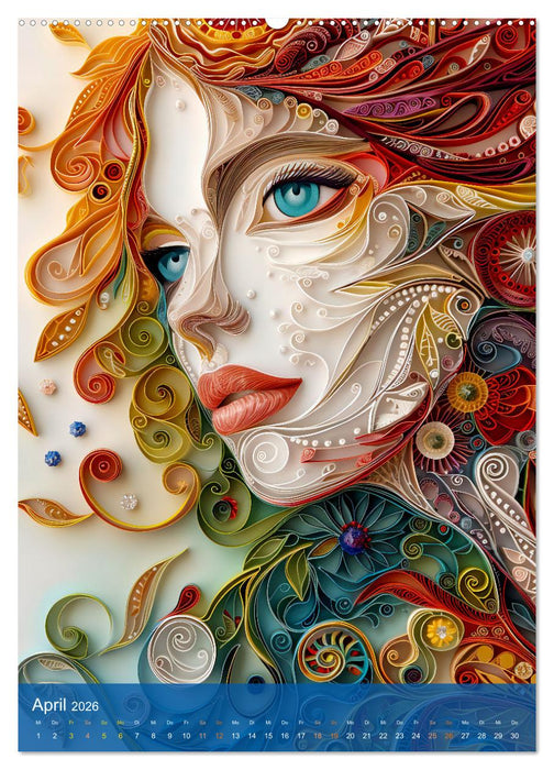 Quilling-Kunst - Elegante Frauenporträts aus Papierstreifen (CALVENDO Wandkalender 2026)