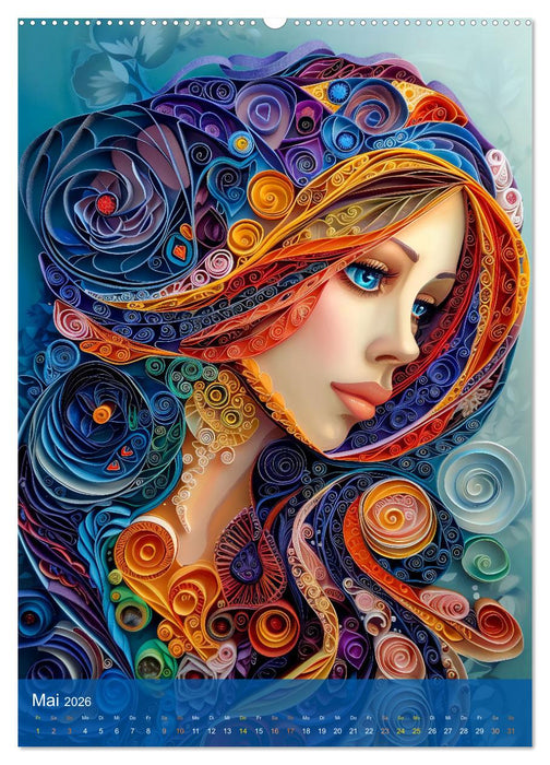 Quilling-Kunst - Elegante Frauenporträts aus Papierstreifen (CALVENDO Wandkalender 2026)