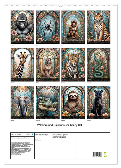 Wildtiere und Glaskunst im Tiffany Stil (CALVENDO Wandkalender 2026)