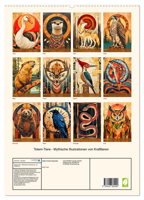 Totem-Tiere - Mythische Illustrationen von Krafttieren (CALVENDO Premium Wandkalender 2026)
