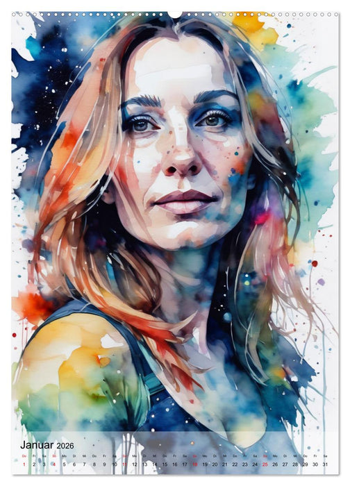 Aquarell-Frauenporträts (CALVENDO Premium Wandkalender 2026)