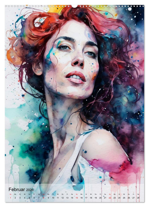 Aquarell-Frauenporträts (CALVENDO Premium Wandkalender 2026)