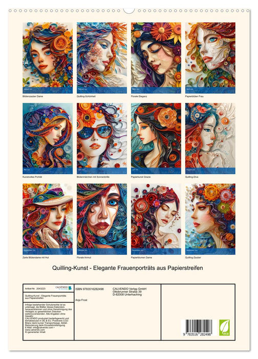Quilling-Kunst - Elegante Frauenporträts aus Papierstreifen (CALVENDO Premium Wandkalender 2026)