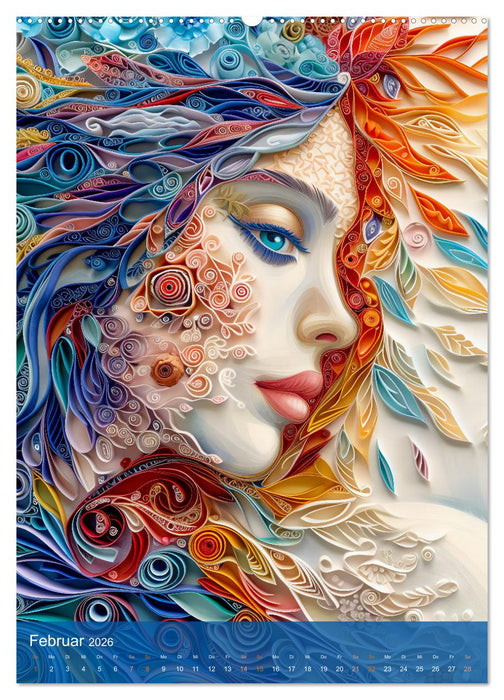 Quilling-Kunst - Elegante Frauenporträts aus Papierstreifen (CALVENDO Premium Wandkalender 2026)