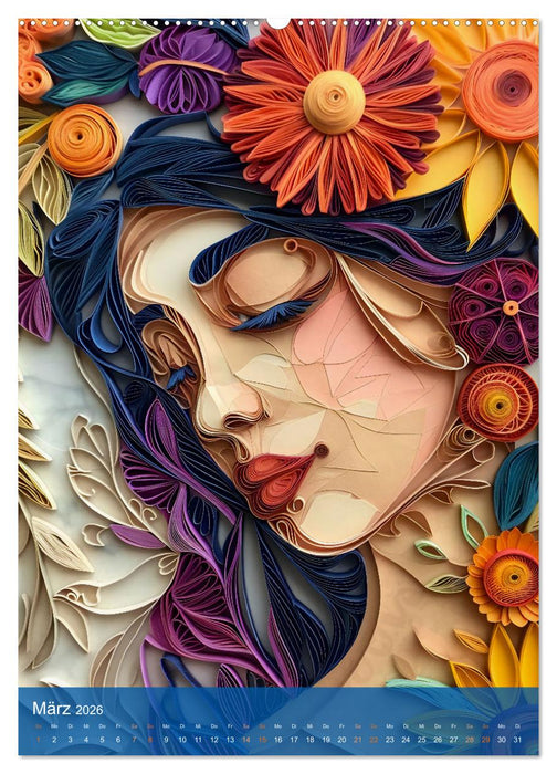 Quilling-Kunst - Elegante Frauenporträts aus Papierstreifen (CALVENDO Premium Wandkalender 2026)