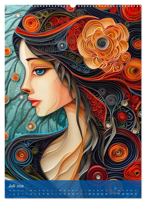 Quilling-Kunst - Elegante Frauenporträts aus Papierstreifen (CALVENDO Premium Wandkalender 2026)