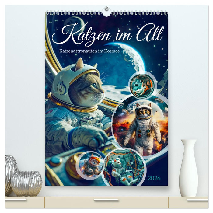 Katzen im All - Katzenastronauten im Kosmos (CALVENDO Premium Wandkalender 2026)