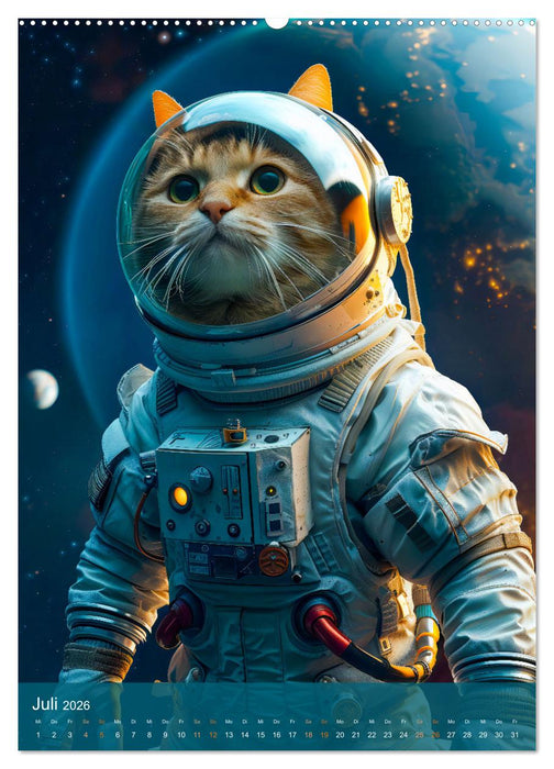 Katzen im All - Katzenastronauten im Kosmos (CALVENDO Premium Wandkalender 2026)