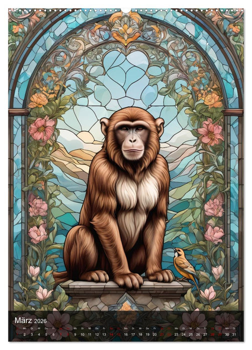 Wildtiere und Glaskunst im Tiffany Stil (CALVENDO Premium Wandkalender 2026)